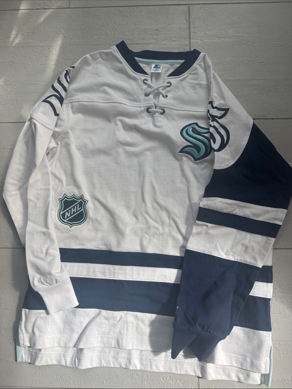 NHL Seattle Kraken White Navy Lace-Up Hockey Shirt